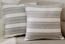 Pair 26 x 26 FARMHOUSE STRIPE LINEN PILLOW COVERS  GRAY  KHAKI J55