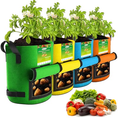 Potato Growing Bags, Plant Pots, 4 Multicolor, 10 Gallons, Garden