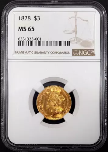 1878 $3 Indian Princess Head gold piece certified MS 65 by NGC!