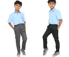 Age 2-13 Boys Pull Up Full Round Elastic School Trousers Black Grey Easy Wear