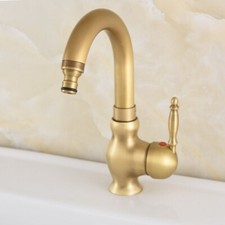 Antique Brass Bathroom Basin Kitchen Sink Swivel Spout Mixer Tap Faucet enf720