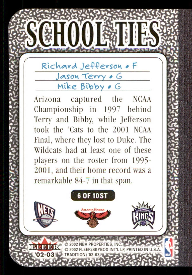 2002-03 Fleer Tradition School Ties #6 Richard Jefferson/Jason Terry/Mike Bibby - Image 2 of 2