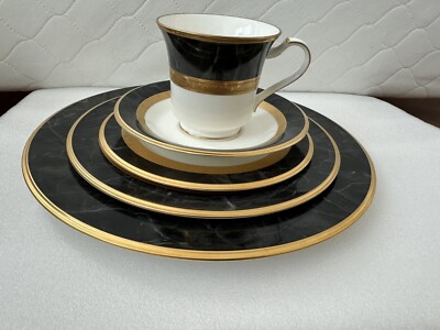 (5) pc. OPULENCE NORITAKE Vintage Japan 9799 Black Gold Ivory