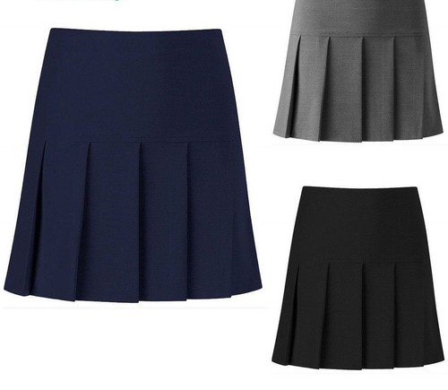 Falda escolar plisada para niñas gris cintura negra azul marino edades talla 8-20 | eBay
