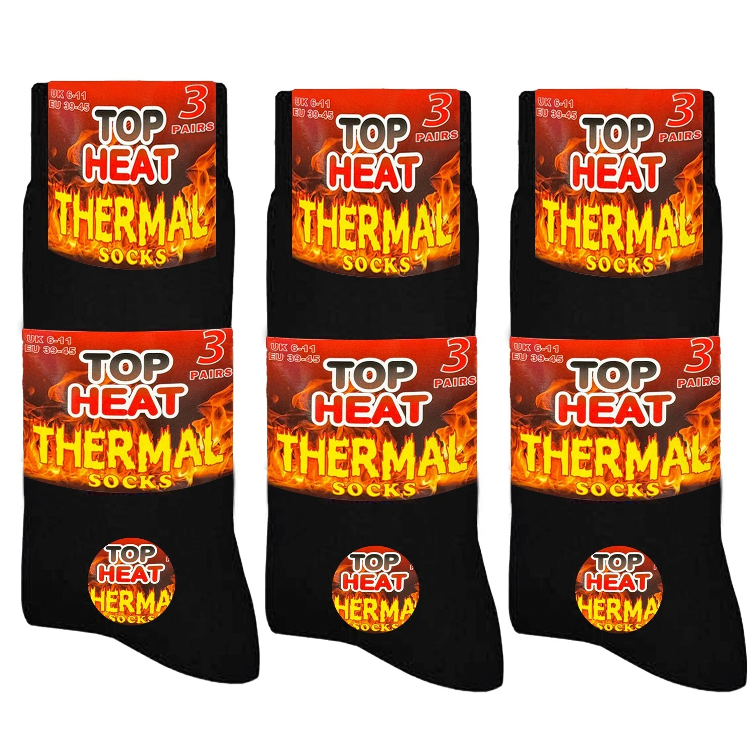 3 Pairs Mens Black Thermal Socks Thick Warm Outdoor Work Boot Socks Size 6-11