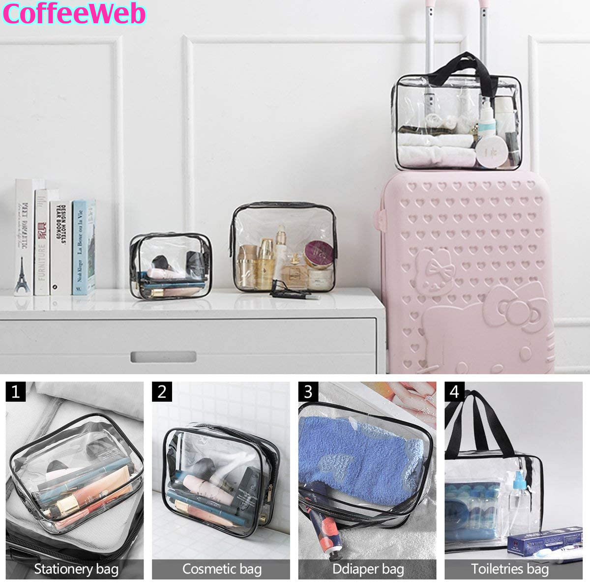 Borsa Da Toeletta Trasparente Da Viaggio In PVC - Impermeabile, Con Manico, Per Trucco E Prodotti Di Bellezza, Approvata TSA