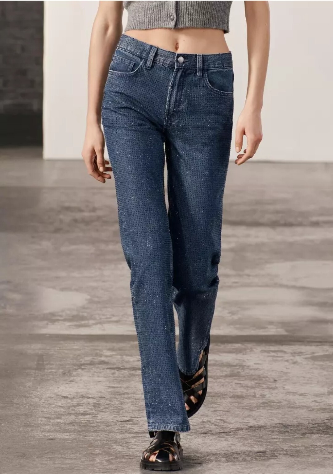 $109 Zara ZW Sz 2 Bootcut High Waist Rhinestone Sparkly Jeans Blue 2449/252 SS24 image 7