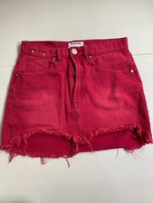 ONE X ONE TEASPOON Red Vanguard Denim Mini Skirt Size 27 Raw Hem festival...