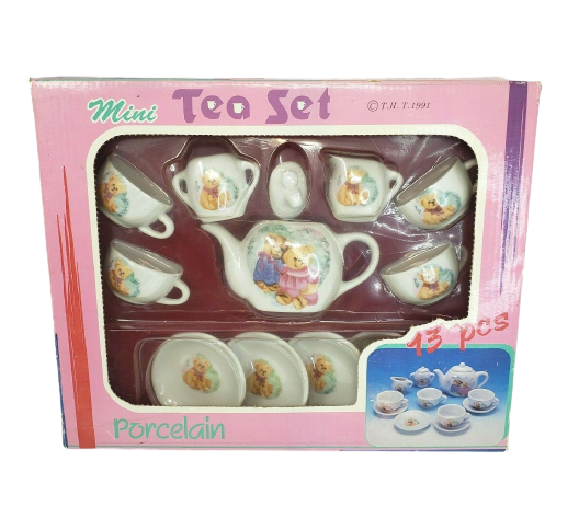 VINTAGE 1991 MINI PORCELAIN TEA DRINK SET TEDDY BEARS 12 PIECES