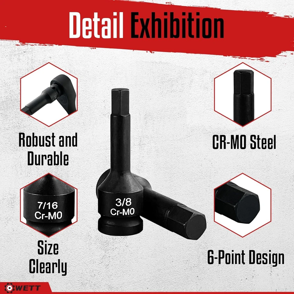 Juego de brocas hexagonales de impacto Drive Master de 1/2", juego de enchufes hexagonales de 20 piezas, broca Allen Foto 3 de 4