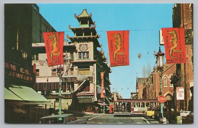 San Francisco California~Downtown In Chinatown~Cable Car~Vintage Postcard
