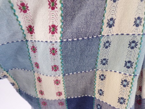 Vintage Rachel Brooke Cotton Top Women M Designer Blues & Cream Pockt Button B25 - Picture 6 of 8