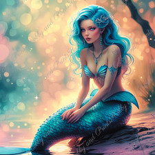 DIY Diamond Painting Vollbild Meerjungfrau Wasser Mystik Fantasy Sonnenuntergang