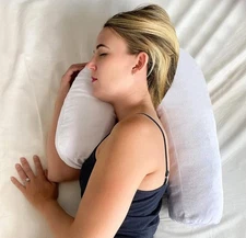 Side Sleeper Pillow with Ear Hole – Ergonomic J-Shaped Swan Pillow for Neck Supp