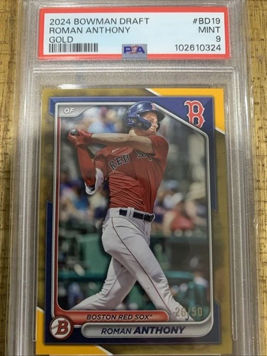 HOT Roman Anthony 2024 Bowman Draft GOLD PSA 9 Mint BD19 Red Sox 26/50