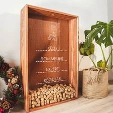 Rustic Wooden Wine Cork Holder, Personalized Display with Acrylic Front, 18"x12"