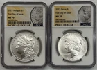 2023 $1 Morgan Peace Silver Dollar 2pc Set NGC MS70 First Day of Issue