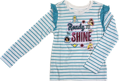 Disney Store Kids White Blue Long Sleeve Cotton Stripe Princess T Shirt Sz XS 4