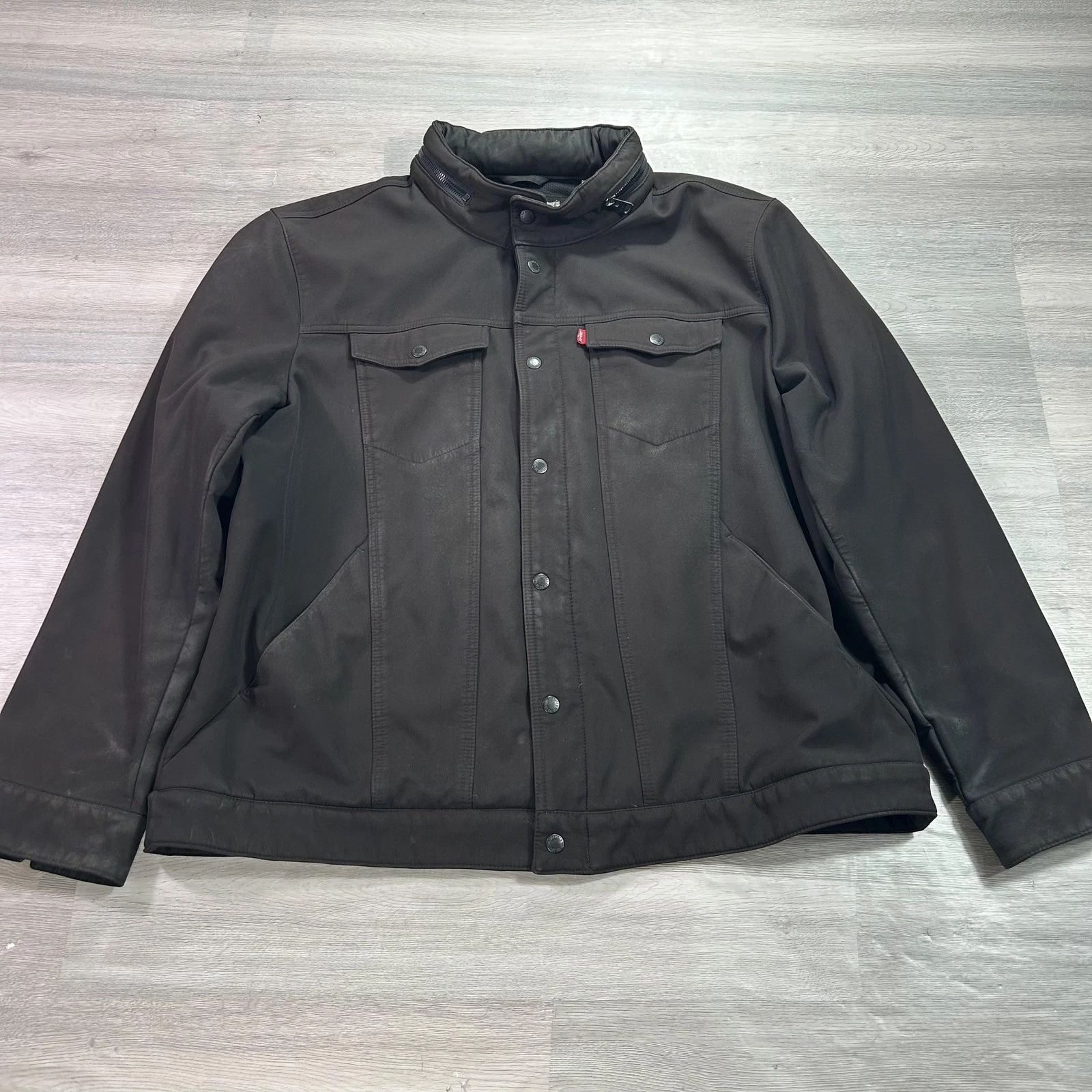 Levi's Softshell Jacket Mens 2XL Black Hooded Windbreaker Full Zip Lined