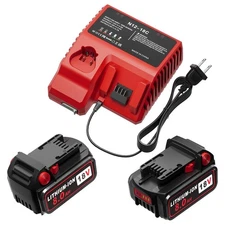 2 Pack 18V 8.0Ah Battery and Charger Replacement for Milwaukee m18 Starter Ki...
