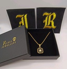 Collana uomo oro 18 kt nero quadrato diamante ciondolo 60 cm catenina