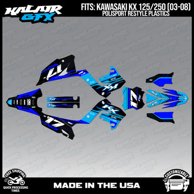 Graphics Kit for KAWASAKI KX125 KX250 2003-08 Polisport Restyle Axis - Blue