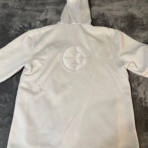 Pulôver masculino Pittsburgh Steelers NFL branco 1/4 zíper lã bordado com capuz GG - Imagem 4 de 4