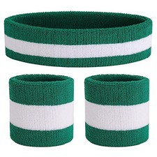 Sweatband Set Sports Headband Wristband Set Sweatbands Terry Green/White/Green