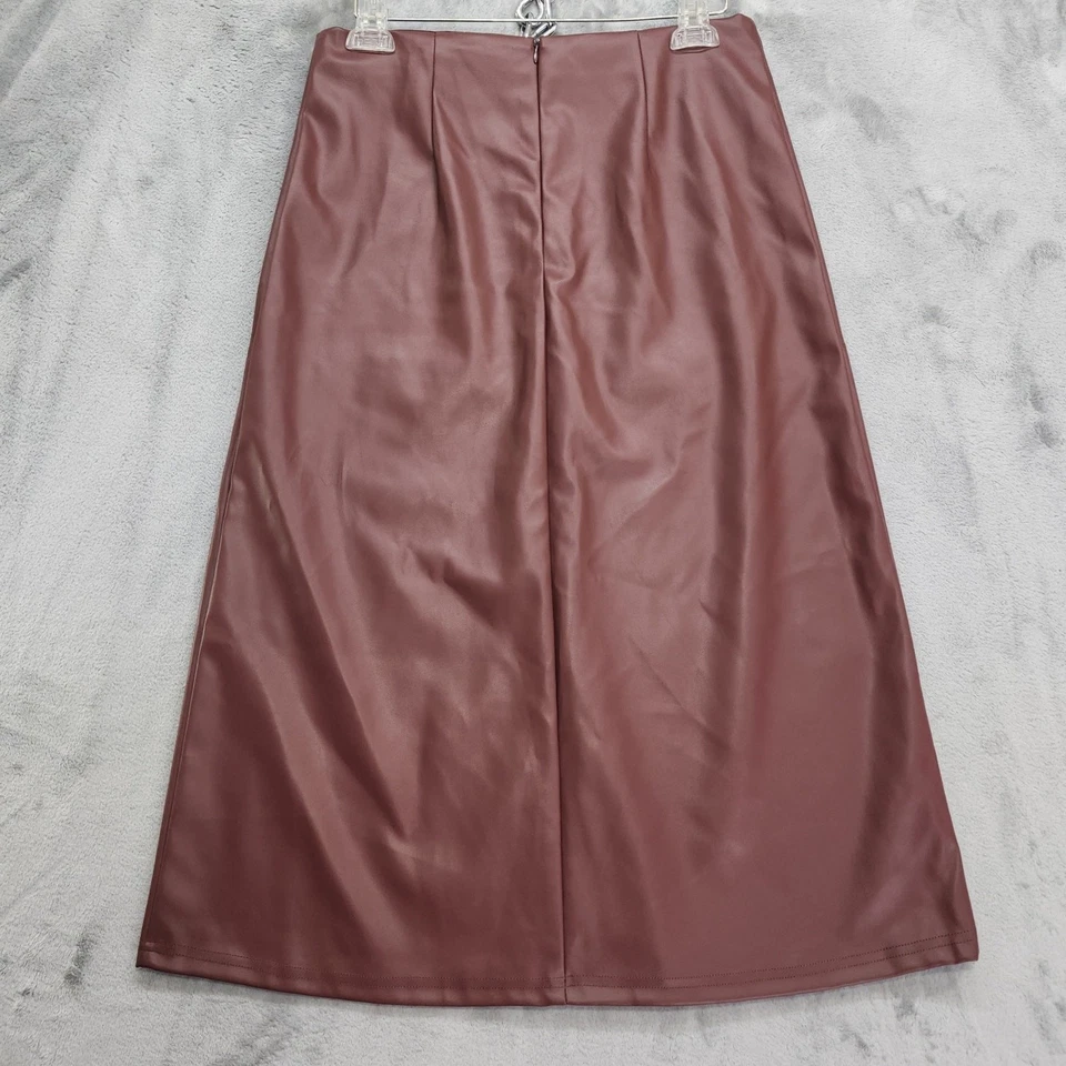 Soho Apparel Skirt Womens XL Brown Faux Leather Midi A-Line Back Zip Stretch - Image 2 of 4