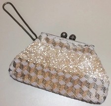 Vintage Mid Century Two Tone Heavily Beaded Clutch Purse