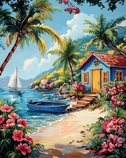 Seaside House Paint by Numbers Kit for Adults 16x20 Inch DIY Home Wall Art Decor