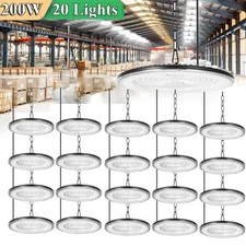 20 Pack 200W UFO Led High Bay Lights Commercial Warehouse Factory Light Fixture