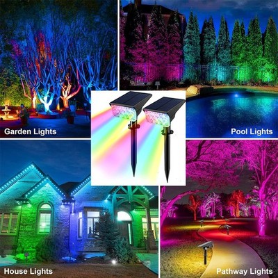 2PACK Solar Spotlights Multicolor LED Outdoor Super Bright Garden Pathway Lights