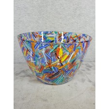 Murano Millefiori Glass Bowl Art Glass Italian Colorful Swirls 8.5" x 5.5"