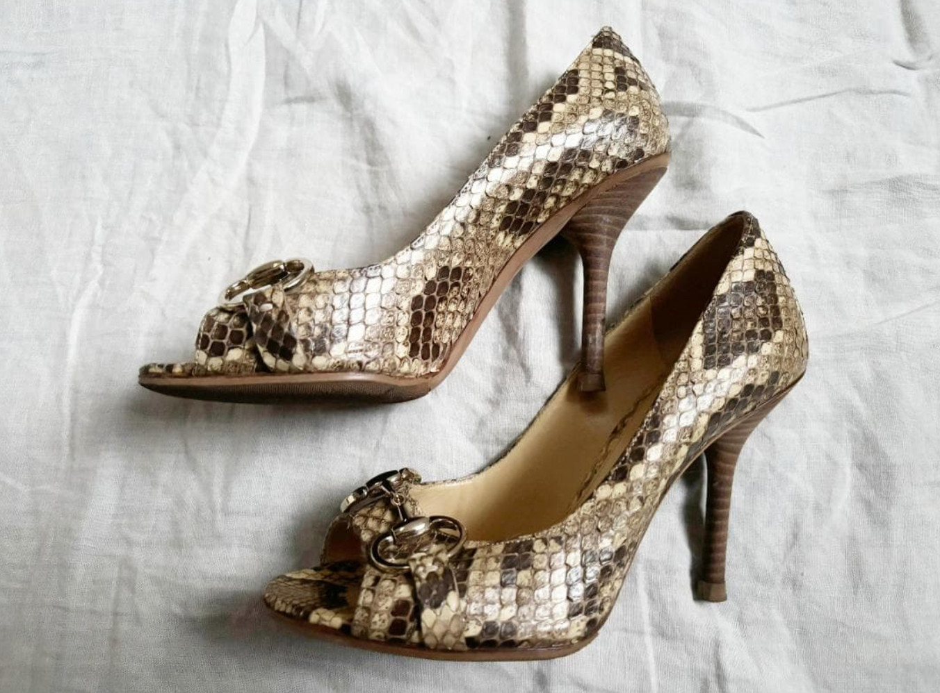 Rare GUCCI Python Pattern Open Toe Heels Size EU … - image 2