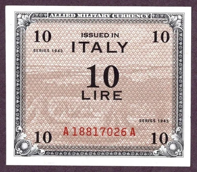 ITALIEN 10 LIRE Banknote 1943 Zustand I UNC FDS S/N A18817026A P. M13a AM 4B - Bild 1 von 2