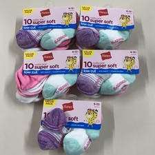 Lot Of 5-Hanes Toddler Girls' 10-Packs Super Soft Low Cut Socks Sz 6-12 Months