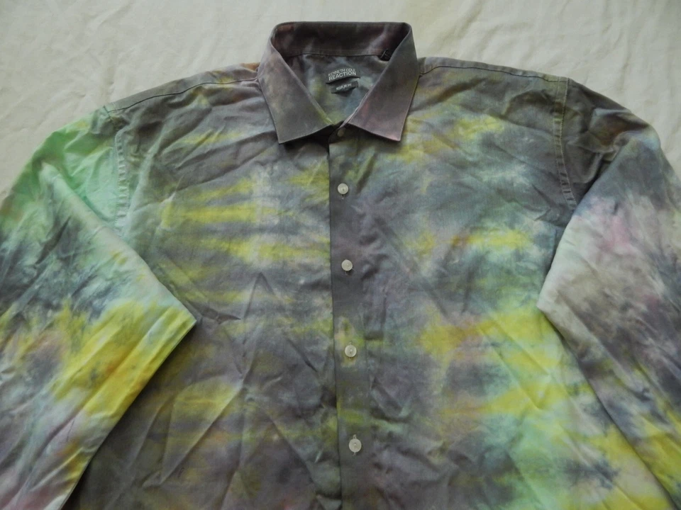 Camisa Tie Dye Verde Arco Iris Manga Larga Con Botones - 2XL Para Hombres Hecha a Mano XXL Foto 4 de 4