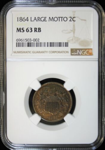 1864 TWO CENT LARGE MOTTO NGC MS 63RB (2430734) - Picture 1 of 4