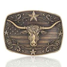 American Flag Bull Western Cowboy, Cowgirl Belt Buckle Antique Tone, Southwest
