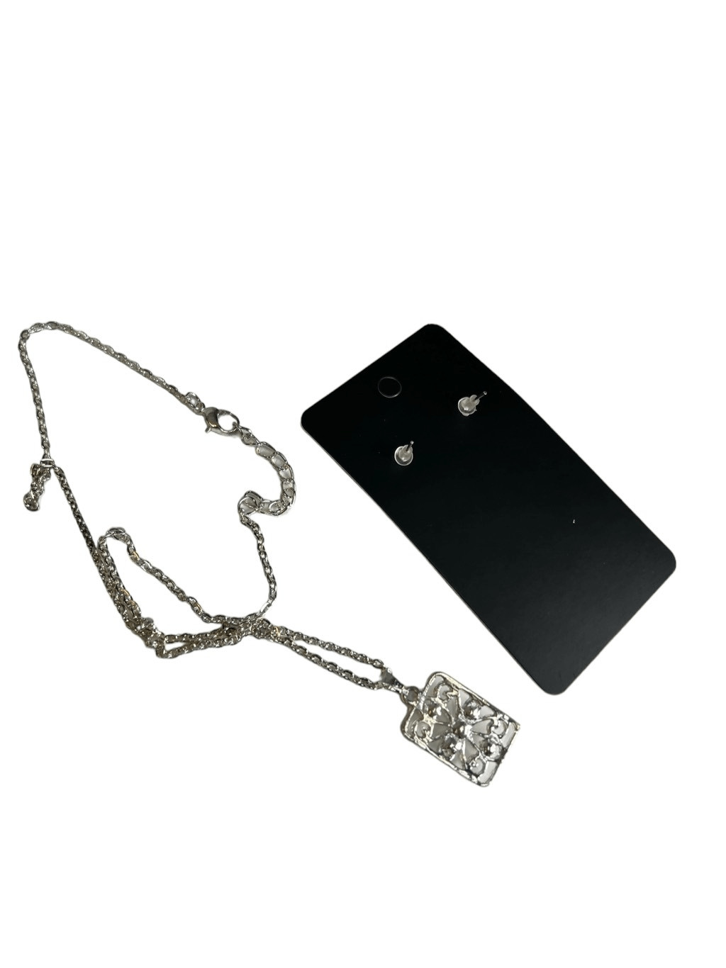 Squared terraced patterned silver toned pendant n… - image 3