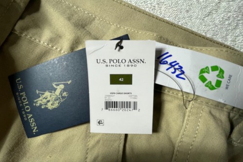 NWT U.S. Polo ASSN. Cargo Short men’s beige 42 wide-leg “Pony Polo Rider" embroi - Picture 4 of 5