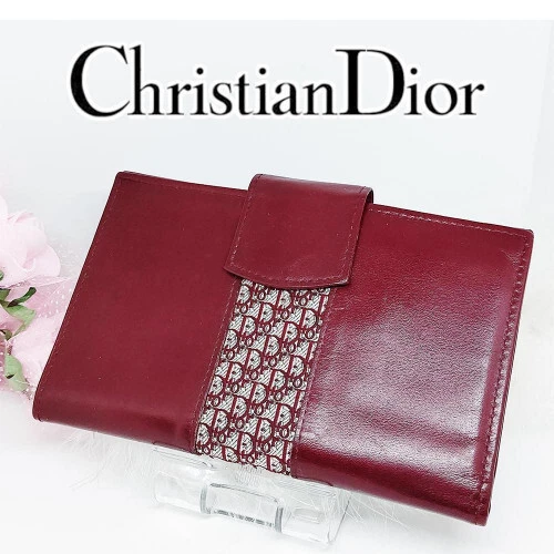 Portefeuille bicolore cuir toile Christian Dior Trotter rouge 351
