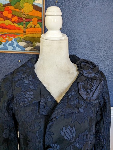 Teri Jon by Rickie Freeman Navy Blue Floral Button Blazer Jacket Sz 6 Small S - Picture 2 of 10
