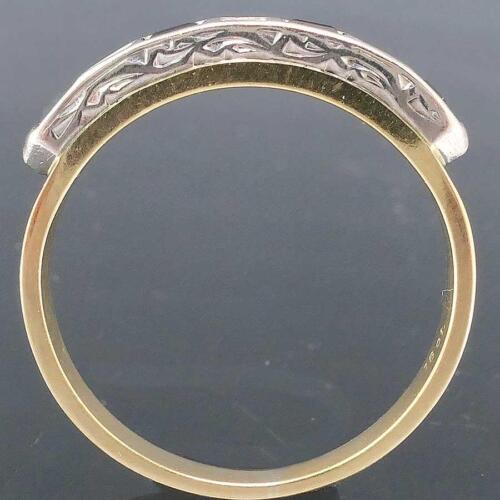 Vintage Solid 18k Yellow & White GOLD 4 SQUARE SAPPHIRE & 3 Diamond RING Sz M - Picture 2 of 6