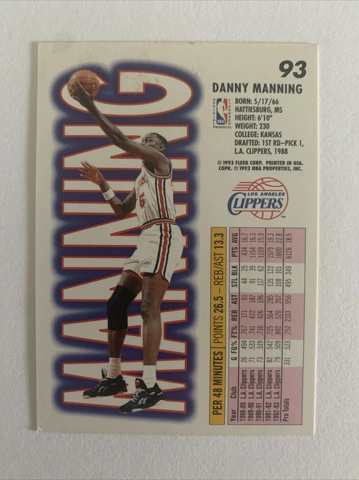 Danny Manning #93 1993-94 Fleer Clippers Foto 2 de 3