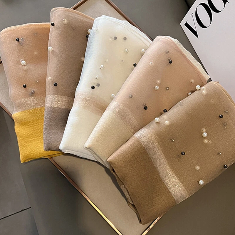 Mantones largos de lino de seda lisa para playa protección solar color puro ✿ Foto 2 de 4