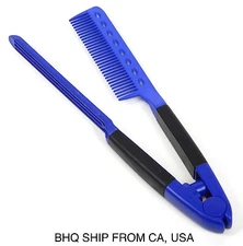 Salon Hairdresser Hair Styling Hair Straightener Folding V Shape Comb - Blue