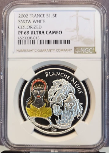 2002 FRANCE SILVER 1.5 EURO SNOW WHITE NGC PF 69 ULTRA CAMEO SCARCE TOP POP
