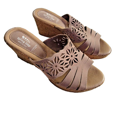 Spring Step Women's Size 9 - Estella Leather Nubuck Wedge Slide Sandals - Beige
